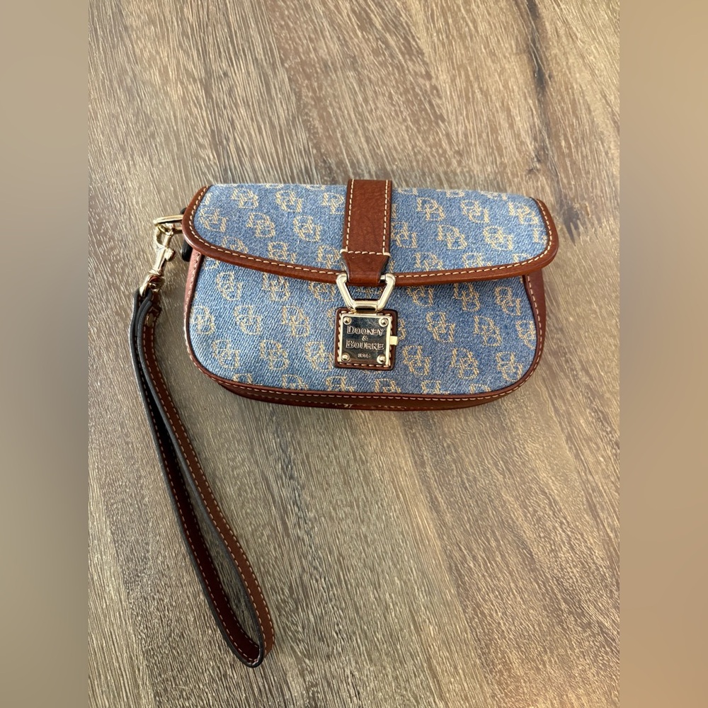 Dooney & Bourke Denim Blue and Leather Brown Wristlet